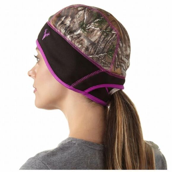 Hot Shot Realtree Camo Womens Ponytail Beanie Stratos Hat Fuchsia Trim VGUC - Picture 1 of 5